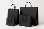 mi generi 4 shopper in carta di lusso nere opache di diverse misure tra di loro, con cordino in cotone nero, rendi il tutto professionale